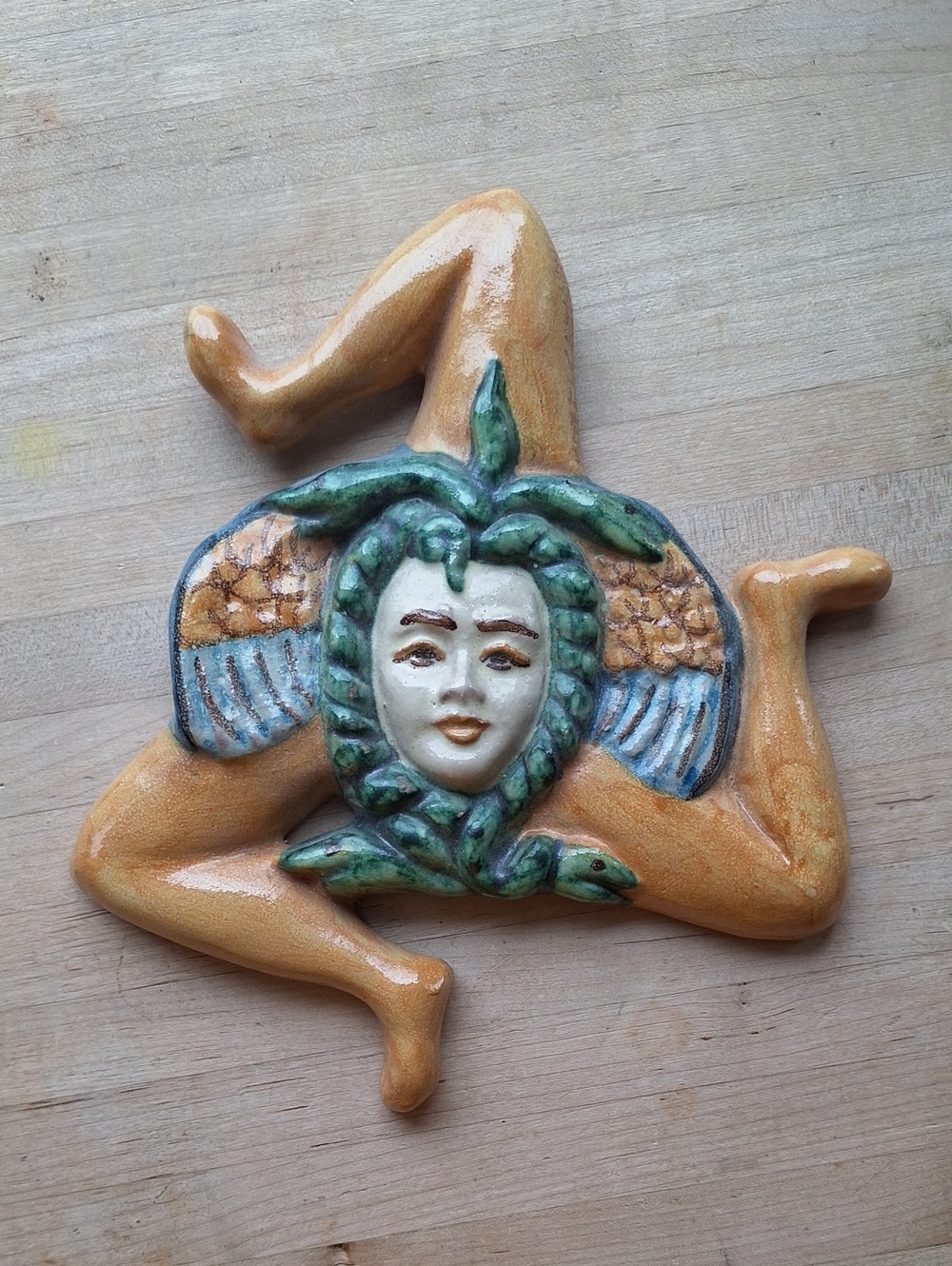 Vintage Signed Sicilian Trinacria Ceramic Italian Wall Hanging Art Hand Painted